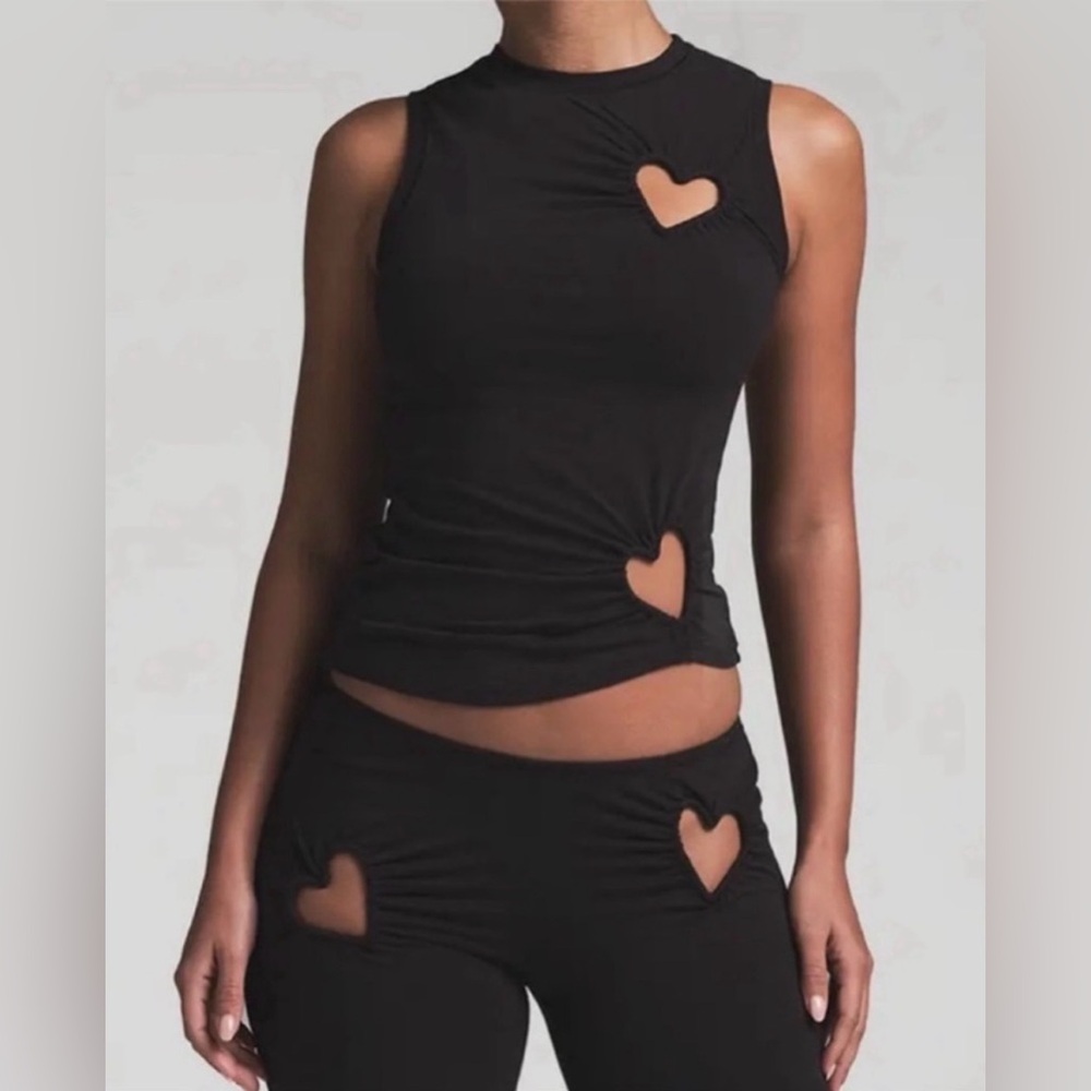 SKIMS Black Cotton Jersey Heart Tank
